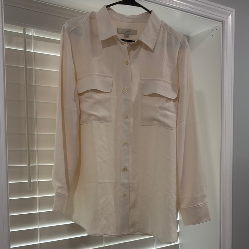 LOFT Cream Blouse Lightweight Relaxed Fit